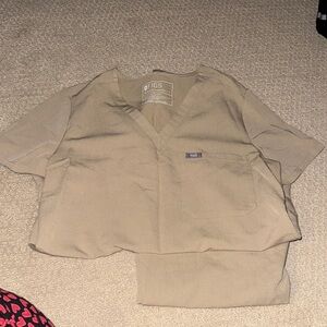 Figs V-Neck Scrub Top and bottoms in Tan